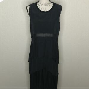 Jonathan Simkhai Tiered‎ Silk Maxi Dress with Sheer Panels Black Size 4
